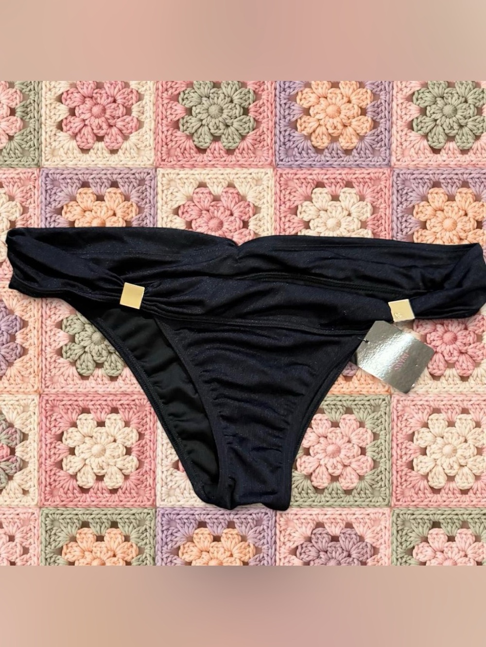 Victoria's Secret black bikini rusched bottoms